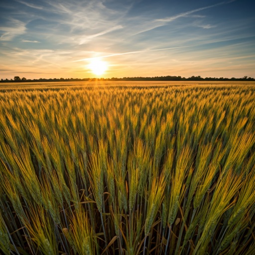 Golden wheat field at dawn