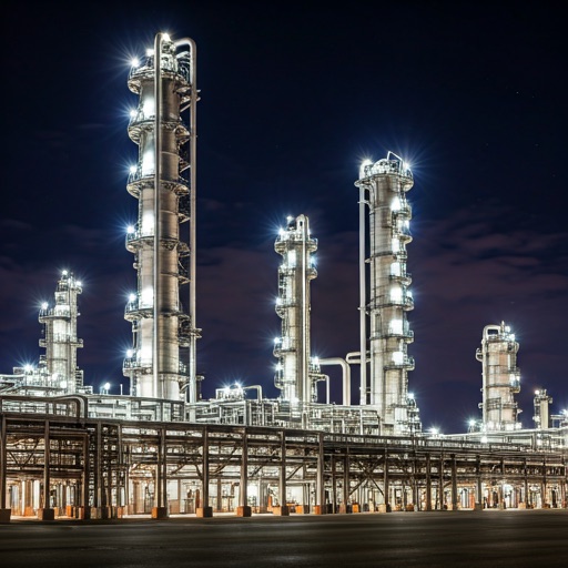 Petrochemical refinery at night