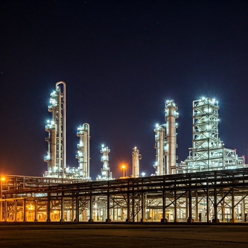Industrial petrochemical refinery at night